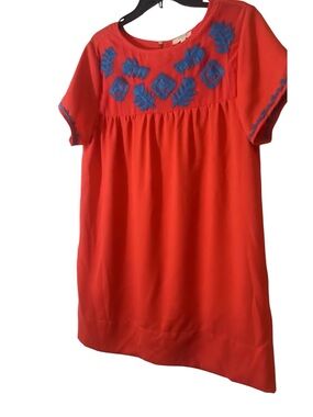 Orange Umgee Blue Embroidered Shift Dress Size Medium